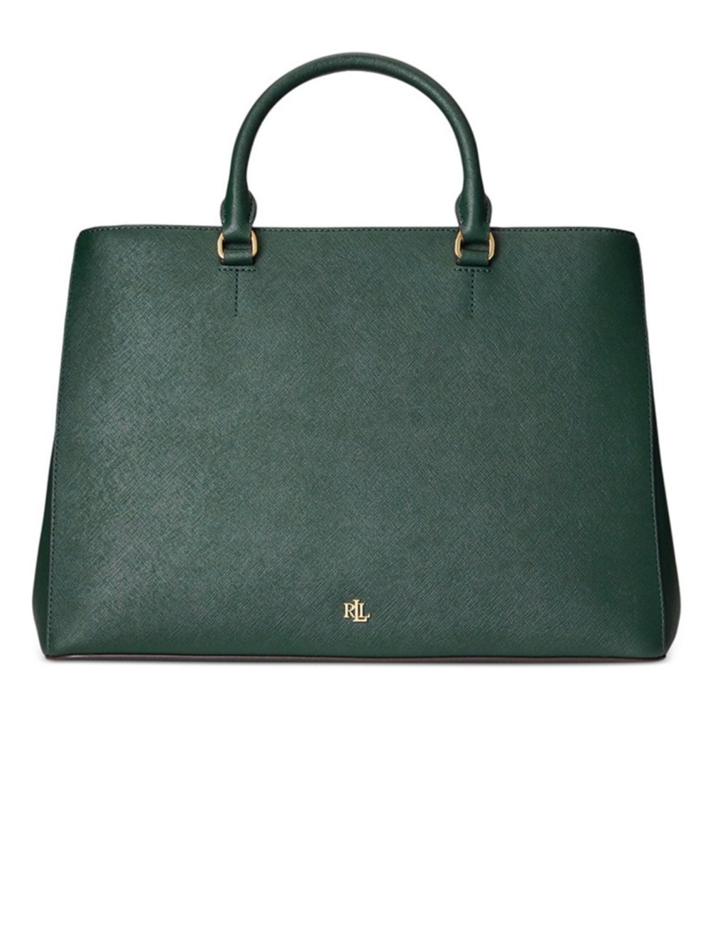 Ralph Lauren Dark Green Saffiano Leather Top Handle Tote
